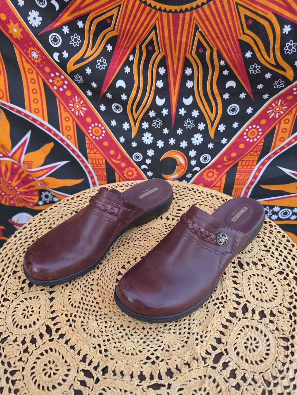 Clarks Collection Leather Comfort Clogs Mules Burgundy Oxblood Women's 9.5